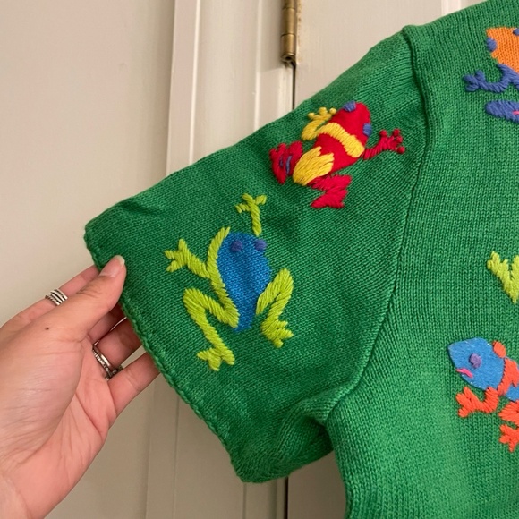 Vintage Michael Simon Green Frogs Short Cardigan Top - Picture 4 of 8
